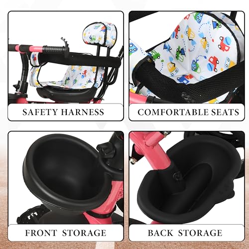 Image of Tricycle 1 Years to 5 Years with Removable Safety Guard and Parental Control Back Side Push Handle with Rubber Tyre for Kid's CR07 (Pink 2)