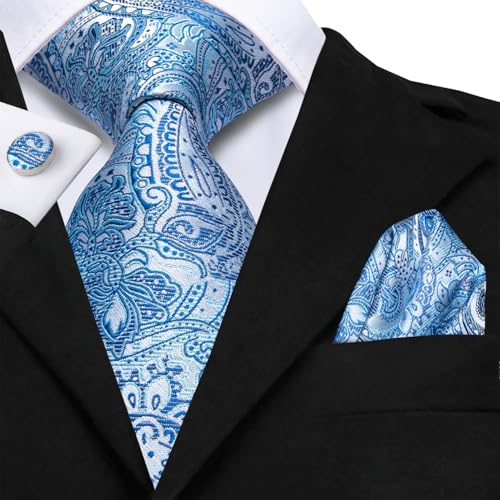 Image of Hi-Tie Mens 70inches Tie Set Extra Long Necktie for Men Cufflinks Handkerchief Big Tall Men Business Wedding