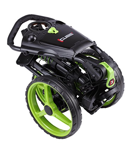 Cube Cart 3 Wheel Push Pull Golf Cart - Two Step Open/Close - Smallest Folding Lightweight Golf Cart In The World - Choose Color! (Charcoal/Lime) #TOP2