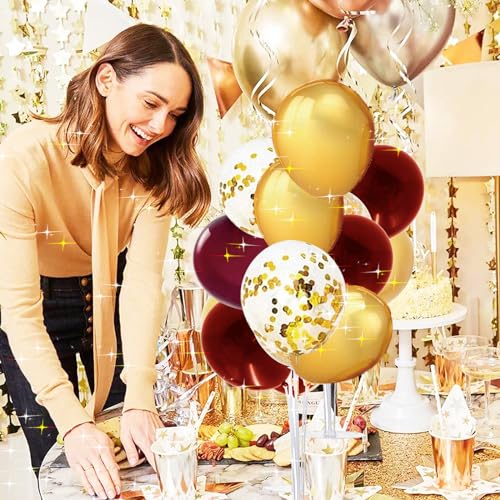 Image of Graduation Decorations Maroon Gold 2026 /Burgundy Gold Gaduation Party Decorations /Burgundy Gold Balloons FSU ASU /Burgundy Birthday Decor Fall /2 Sets Table Centerpiece Balloon Stand Kits (Pack of 3)