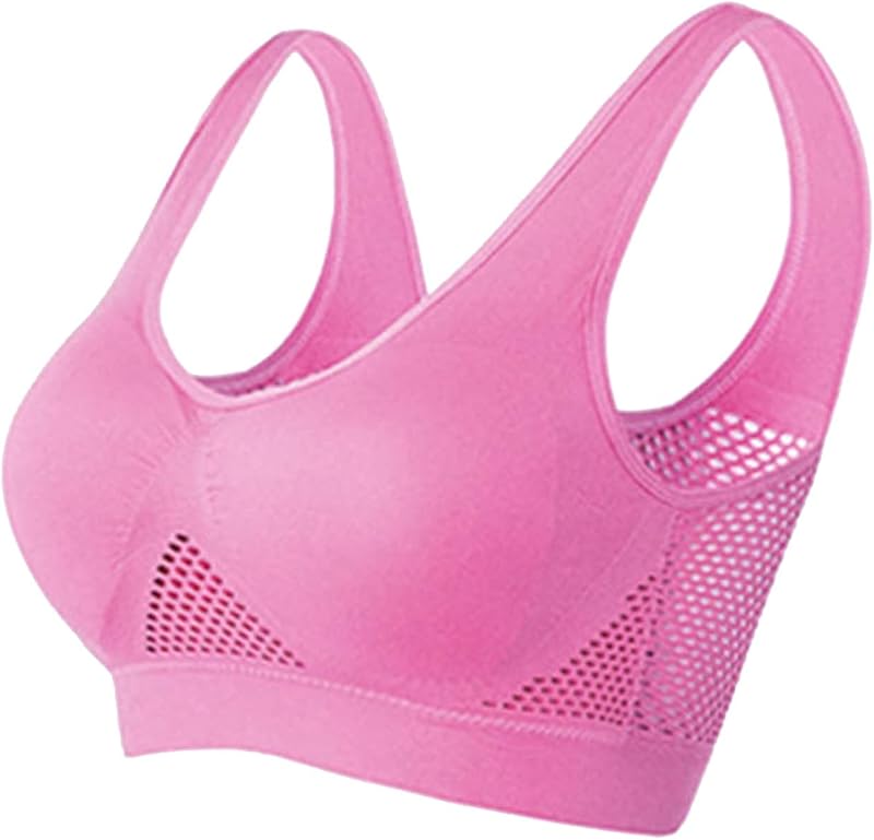 SHAOBGE Breathable Anti-Sagging Sports Bra for Women Plus Size Wireless Bras with Cooling Lift-Up Air Tech Mesh High Support
