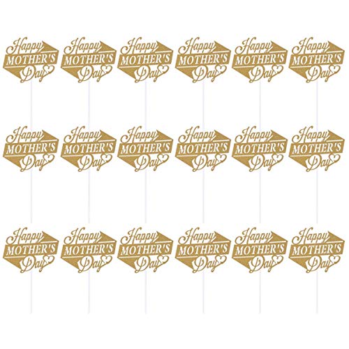 Janou 20Pcs Happy Mother's Day Gold Glitter Cake Toppers Cupcake Picks Cake Decoration For Birthday Mother's Day Party Favors #TOP5