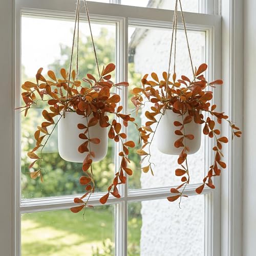 Image of Dekorly 2 Pack Artificial Plants Artificial Hanging Plants Faux Eucalyptus Leaf Greenery Fake Hanging Eucalyptus Plant (Green) (1, Orange)