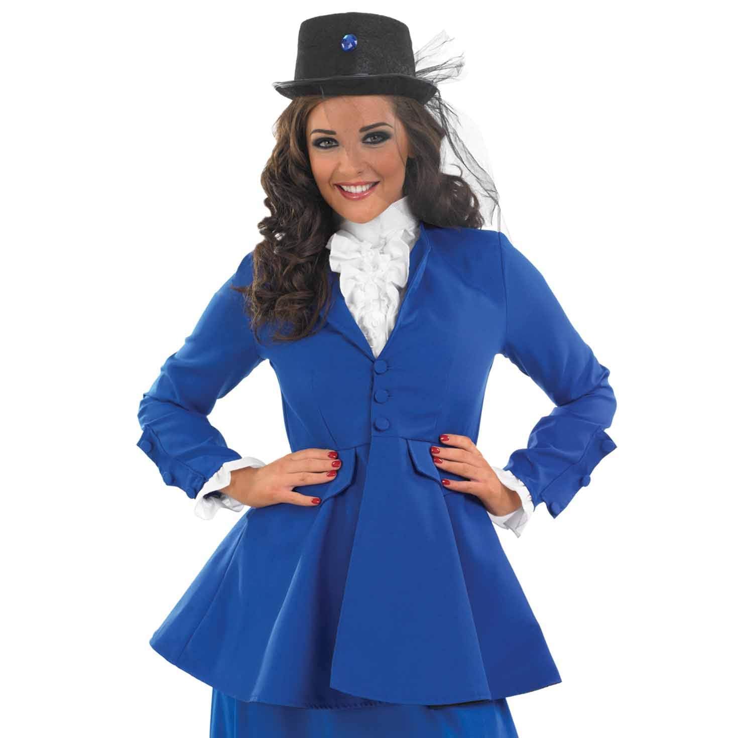 Fun Shack Blaues Nanny Kostüm Damen, Mary Kostüm Erwachsene, Damen Viktorianisches Kindermädchen Kostüm, Mit Viktorianischer Hut Damen, Filmcharaktere Kostüm