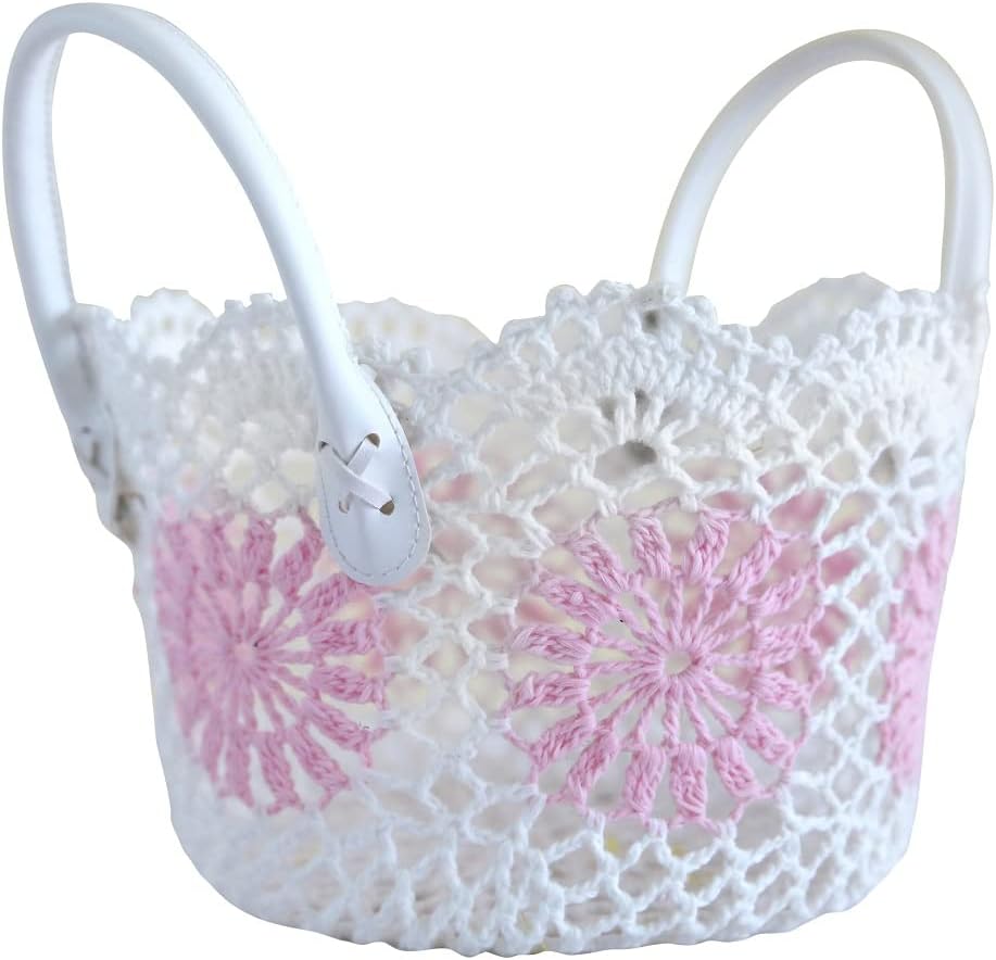 Multipurpose Storage Cotton Basket Pink and White 23cmx15cm