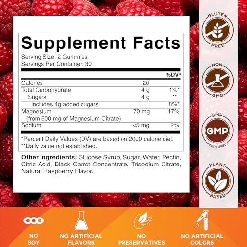 Image of Vitamatic Magnesium Gummies 600mg per Serving - 60 Vegan Gummies - Relaxation, Muscle, Bone & Energy Support - 3 Pack