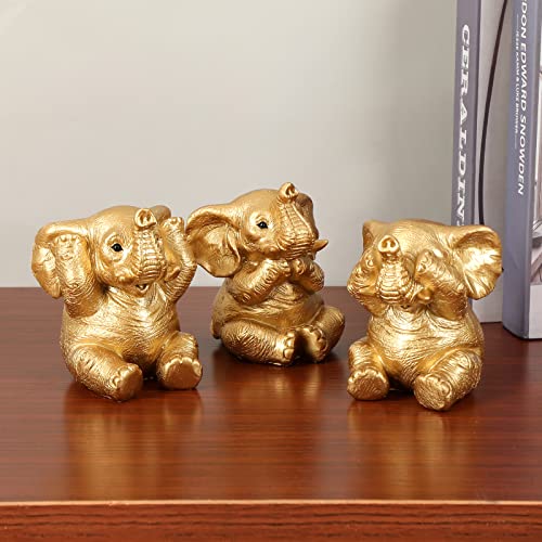 Set de 3 estatuas doradas de elefante para decoración miniatura 7