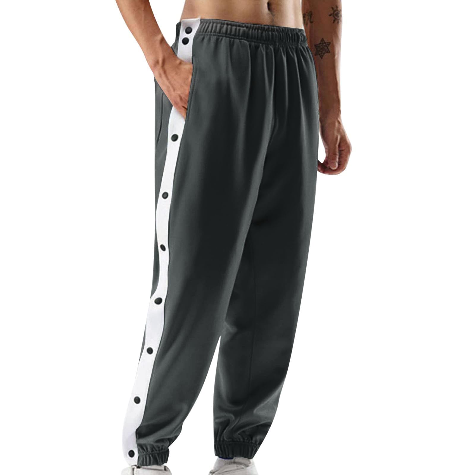 Feclmiyt Men Tear Away Sweatpants High Split Snap Button Active Joggers Bottoms Basketball Track Pants Post-Surgery Trousers with Pockets (A-02, S)