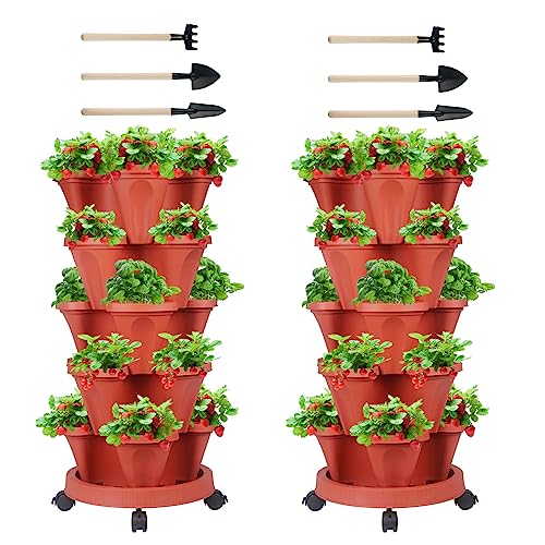 GameXcel Vertical Planter 5 Tier Stackable Planters Garden Planters Strawberry