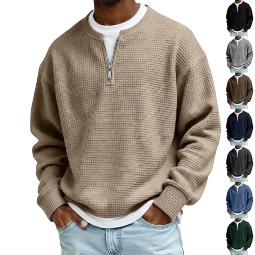 Mens Long Sleeve Shirt Waffle 2 in 1 1/4 Zipper Funny Shirt Streetwear | Loose Fit, Cotton, Workout, Waffle Long Sleeve Shirts for Men, Classic, Athletic Shirts, Cool, Office, Tall, Christmas - image 1