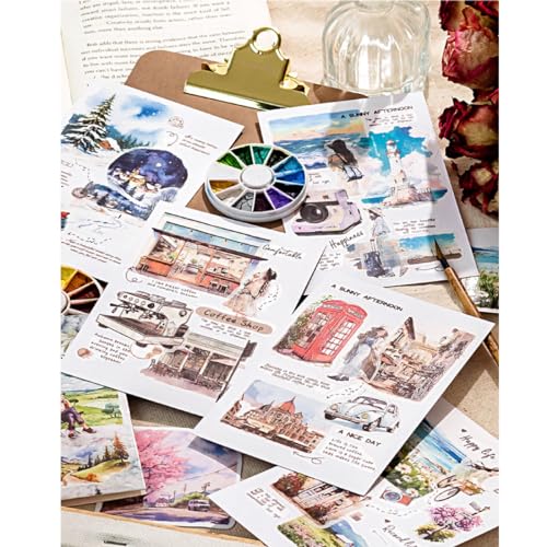 180PCS Washi Paper Travel Sticker Set Season Scenery Stickers for Scrapbooking Traveller Journals Planners Calendar Art Project Arts Crafts Junk Bullet Journaling Water Bottles Scrapbook - Image 8