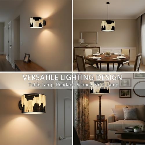 Image of Retro lamp shade, Wabi-Sabi Bamboo Lamp Shade, Hand-Woven Drum Light Cover for E27 Base 30X30x20CM, Easy Install Pendant Floor Wall Table Lamp Shade, Natural Mottled Shadow Effects