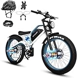 2000W Dual Motor Electric Bike for Adults, 52V 23Ah, Up to 60Mile & 37MPH E-Bike, 26Inch Fat Tire Full Suspension Electric Bicycles with Dual Hydraulic Disc Brakes