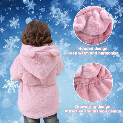ASHER FASHION Girls Winter Warm Coats Ear Hooded Faux Fur Fleece Jacket3