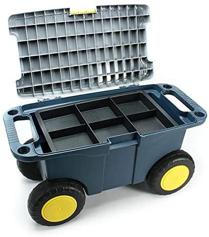 Preisvergleich Produktbild HQL Gartenrollwagen mit Vorratsbehälter, doppelschichtiger Gartenaufbewahrungswerkzeugwagen, Aufbewahrungsbehälter für Kunststoffwerkzeuge, mit Schraubenaufbewahrungsschale
