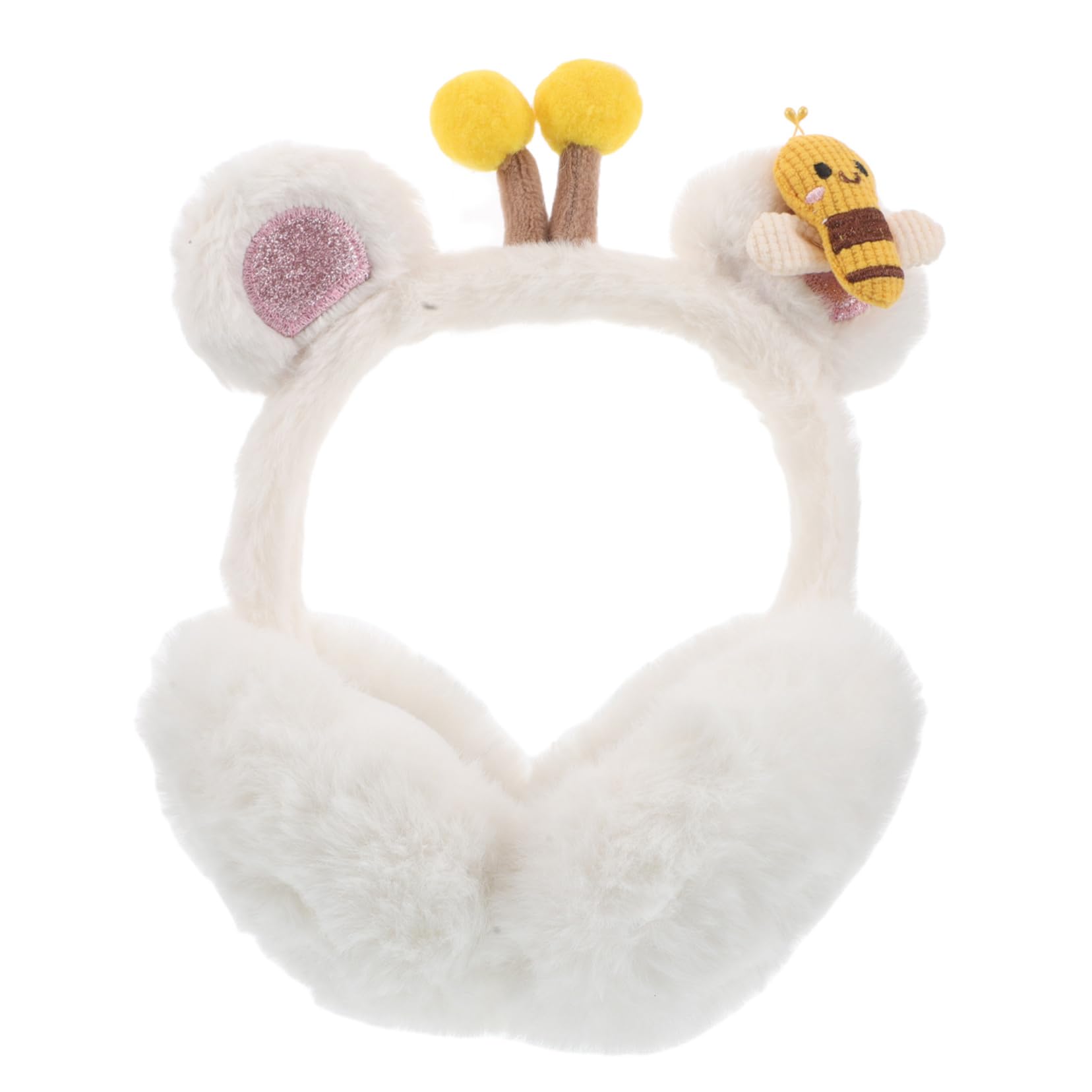 NOLITOY Cute Cartoon Bee Winter Plush Earmuffs for Adults Foldable Fluffy Ear Warmers for Cold Weather Thick Insulated Ear Covers