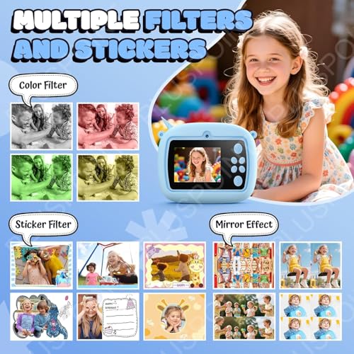 Image of PLUSPOINT Unicorn Cute Instant Print Camera for Kids, Dual Selfie Digital Camera with 1080P HD Videos Recoding, Instant Photo Printer Best Birthday Gift for Boys and Girls
