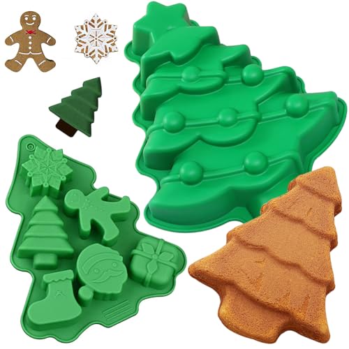 HGSHUO Stampo in Silicone Albero di Natale Stampo per Torta Silicone Stampo Natale Stampi per Cioccolato Stampi per Cottura a Motivi Muffin Mousse Sapone Stampo da Forno 2 Pezzi