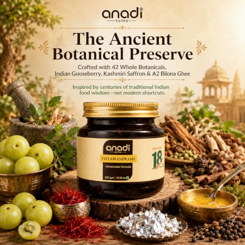 Image of Anadi Sutra Chyawanprash 300g | 42 Whole Botanicals with A2 Bilona Ghee, Amla, Kashmiri Saffron & Silver Leaves | Refined Sugar Free | Traditional Daily Superfood Spread | Daily Immunity, Digestion & Wellness Support