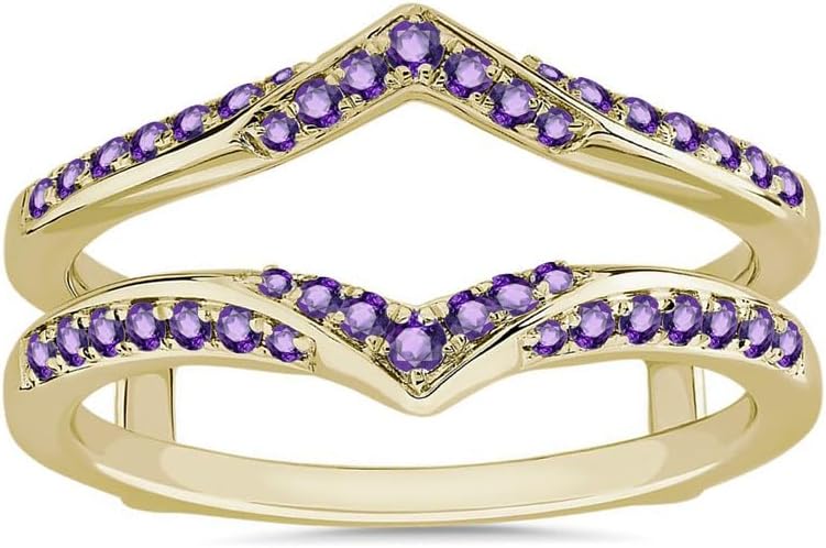 Purple Amethyst V Shaped Enhancer Guard For Women, 14k Gold Finish Amethyst Anniversary Wrap Ring, Anniversary Band