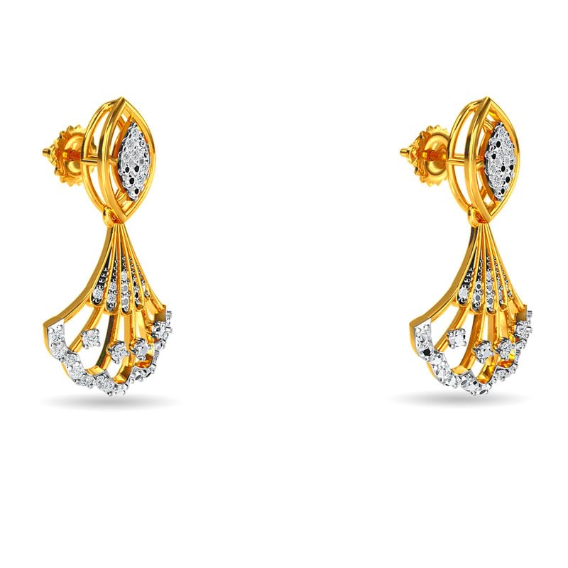 Image of KISNA JEWELS 18K BIS Hallmark Pure Yellow Gold & SI Real Diamond Danglers Earrings For Women with Screw Back clouser