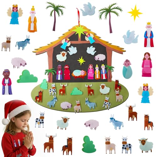 Sapin de Noël en feutre Enhon avec 29 décorations amovibles pour le mur et la porte
