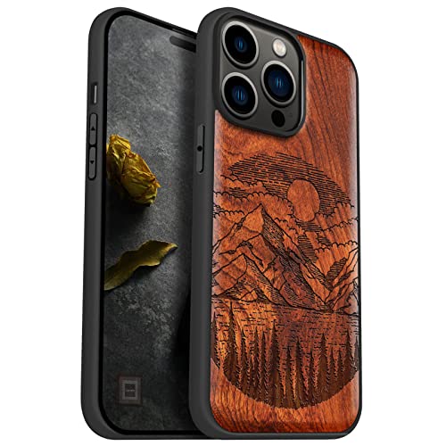 Coque iPhone 14 Pro Max nature paysage de montagnes étui bois pour passionnés d'outdoor