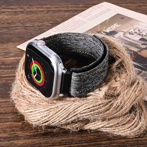 ANNEFIT Pulseira de relógio de lona de 21 mm, de tecido jeans, de liberação rápida, masculina e femi