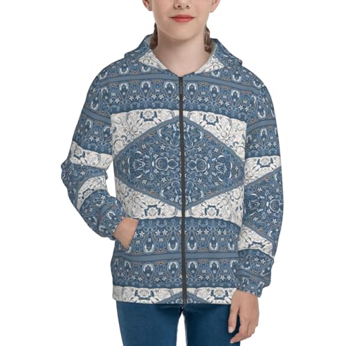 Vintage Persian Colored Blue Kids Pullover Hoodies Boys Zip Up Sweatshirts Girls Athletic Clothes with Pocket3