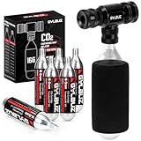 Gylbuz Inflador de CO2 con cartuchos de CO2 de 4 x 16 g, bomba portátil para neumáticos de bicicleta con funda aislada para bicicleta de carretera y montaña