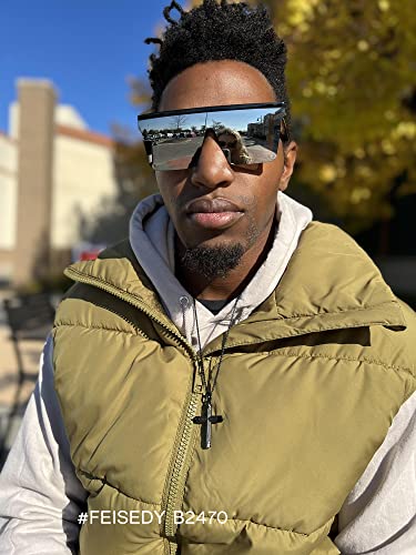 Image of FEISEDY Oversized Square Trendy Sunglasses Womens Mens Futuristic Flat Top Visor Shades UV400 B2470