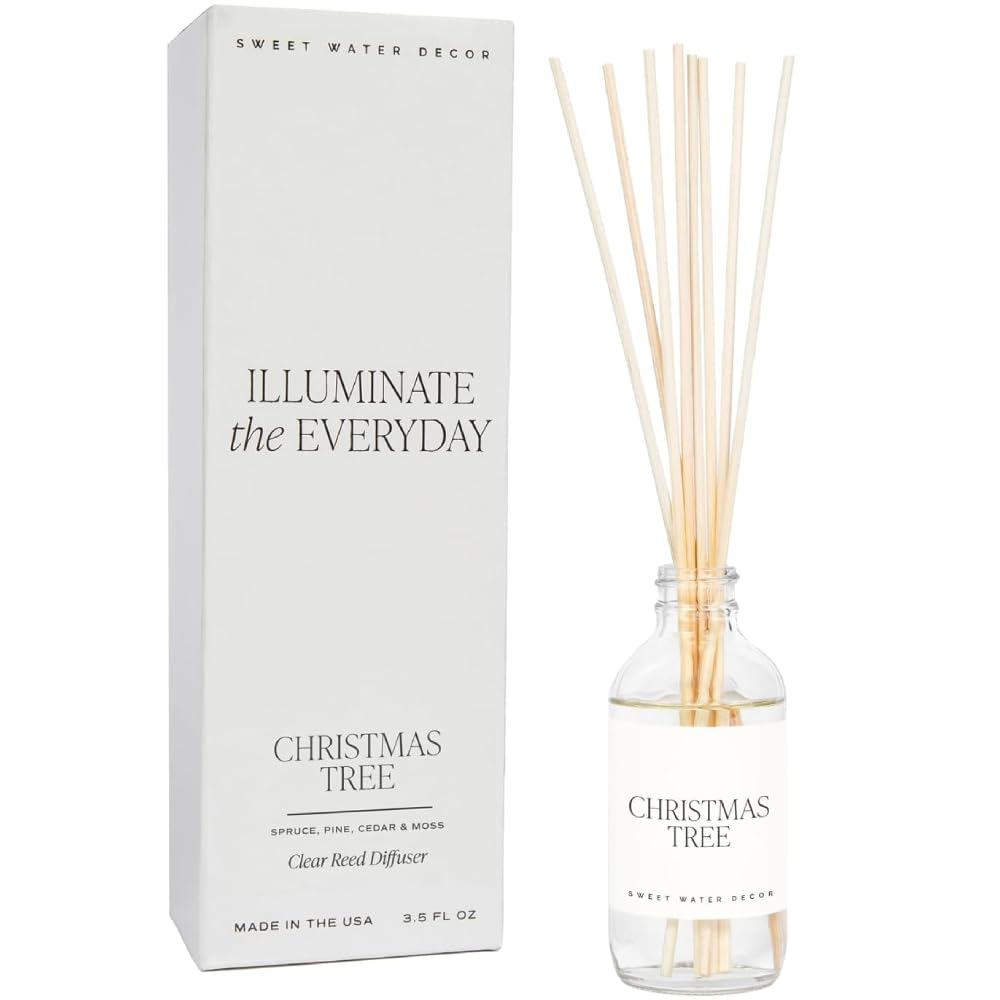 Sweet Water Decor Christmas Tree Reed Diffuser Set - Spruce, Pine Needles, Cedar, and Moss Scented Diffusers - Scent Diffusers for Home, Long Lasting Fragrance, Made in the USA