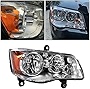 Right Passenger Side Headlight Headlamp Chrome Housing Clear Lens Compatible With 2011-2019 Dodge Grand Caravan 4-Door Van 2008-2016 Chrysler Town & Country Replacement For 68206500AC, 5113337AD