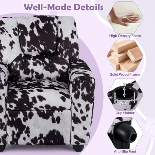 Image of Kids Recliner, Toddler Lounge Chair w /Cup Holder, Wide Armrest, Kids Sofa w /Adjustable Footrest, Comfy Toddler Recliner Chair for for Boys & Girls 3 + (Fabric, Zebra Color)