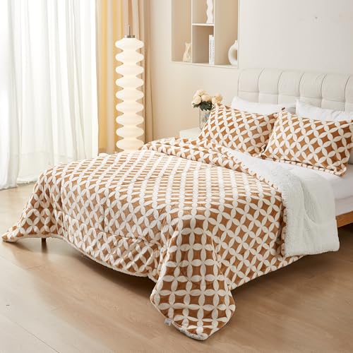 Meishdia Edredón Nórdico Borreguito Extra Suave - Incluye Funda de Almohada, Doble Capa Premium para Máximo Confort en Invierno (Camel, Cama 150-240x260cm + 2 Fundas Almohadas)