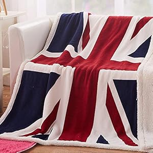 House British Union Jack Fleece Blanket Soft Sherpa Throw Blanket Lightweight Cozy Warm Blanket for Couch Bed Chair Office Sofa – 51x63Inch