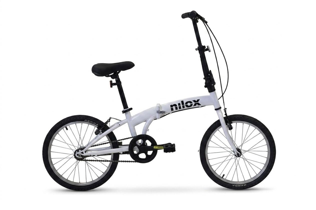 Nilox, Bike X0, Bicicleta Plegable Adulto, Fácil de Transportar, Diseño Moderno con Cuadro de Acero Opaco y Ruedas de Aluminio de 20'', Bicicleta Adulto Ligera de 12 kg, Blanca