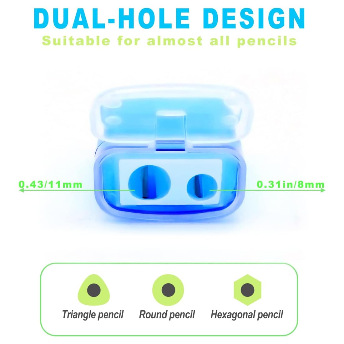 Set 4 Temperamatite Con Serbatoio – Doppio Foro Per Matite Sottili E Spesse, Colori Rosso, Giallo, Blu, Verde, In Plastica Trasparente, Per Scuola Ufficio E Bambini