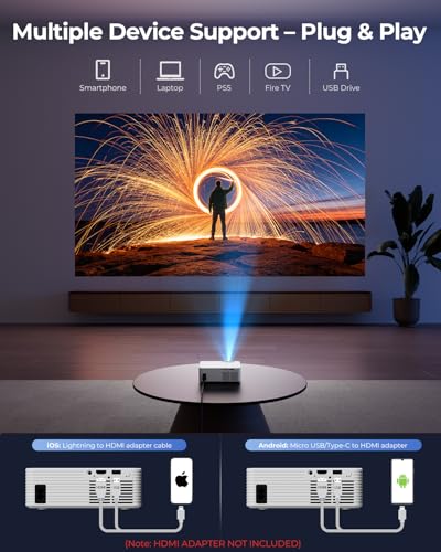Image of Mini Projector for iPhone, ELEPHAS Portable Projector for Bedroom | Built-in Speaker, 1080P Support, Small Pocket Movie Proyector Compatible with Android /iOS /Windows /TV Stick /HDMI /USB