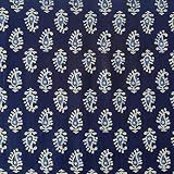 AVKA Studio Hand Block Print Fabric by The Yard - PRECUT 3 Yards 42 inch Width 100% Cotton Material Indigo Blue Floral Pattern Light Weight Cloth for Making Kurti Summer Dress Salwar Kameez