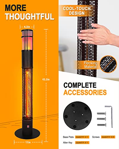 Star Patio Outdoor Freestanding Electric Patio Heater with LED Flame Light, Column Outdoor Heater Suitable as a Balcony Heater, Christmas Party Heater, Perfect for Outdoor Decoration, 1588-RDMF - Thumbnail 4