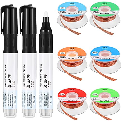 9 Pcs No Clean Soldering Pen And Solder Braided Wick Set 1.5 Meters Length Desoldering Wicks Solder Braid Wick Liquid Solder Flux For Electronics Welding Repair Tabbing Wire Maintenance #TOP24