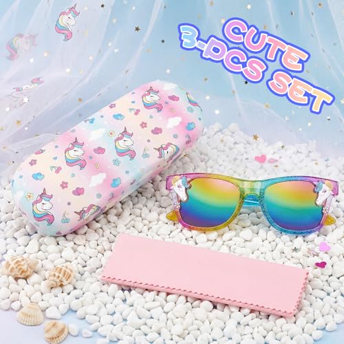 Image of Kids Sunglasses Girls Unicorn Heart Eyeglasses UV Protection Toddler Sunglasses with Sunglass Case for Party Beach