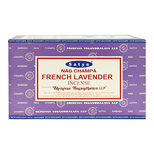 Satya Nag Champa French Lavender Incense Sticks Pack Of 12 Boxes 15Gms Each Hand Rolled Agarbatti Fine Quality Incense Sticks For Purification, Relaxation, Positivity, Yoga, Meditation #TOP1