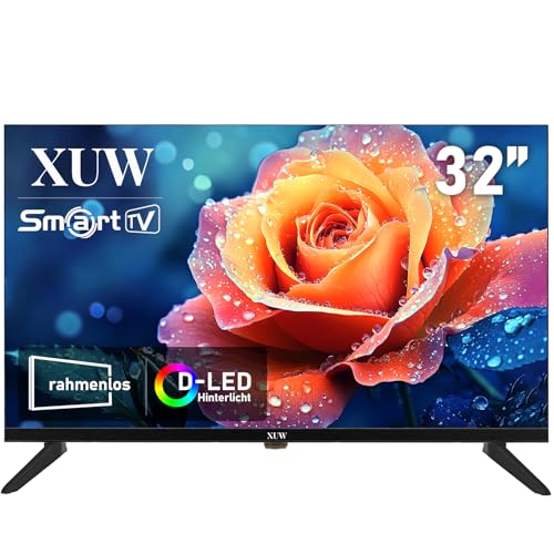 32 Zoll HD Smart TV, D-LED Hintergrundbeleuchtung Fernseher, randloses Design, HDMI USB DVB-T2/S2 RJ45 Schnittstelle, großer Bildschirm für Wohnzimmer, Schlafzimmer, Heimunterhaltung - schwarz