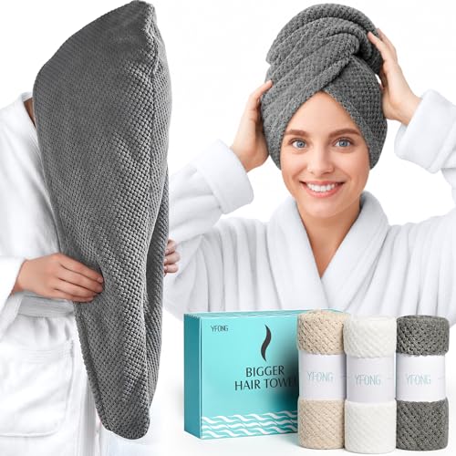 YFONG 3 Pack Large Microfiber Hair Towel Wrap, 30' x 10' Anti Frizz Quick Dry Hair Towels for Women...