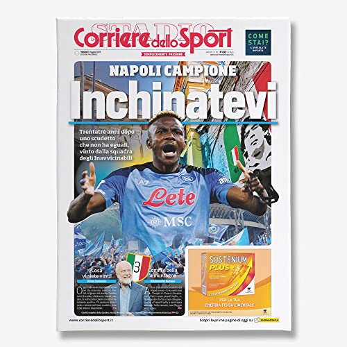 Tela Personalizzata Stampa Prima Pagina Napoli Campione D'Italia Corriere Sport Idea Regalo Tifosi Napoletani Forza Napoli 1926 Terzo Scudetto Quadro Poster Arredamento Casa Made In Italy 30x40cm