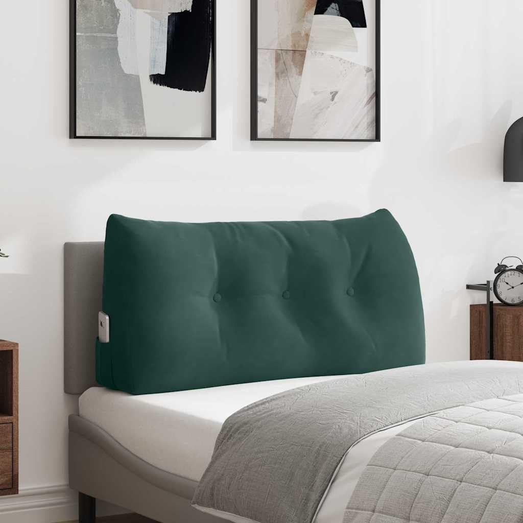 Rückenkissen, dunkelgrün, 100 x 24 x 50 cm, aus Samt mit Seitentasche, ergonomisches dekoratives Kissen für Sofa, Bett, Büro, abnehmbarer Bezug, Füllung aus Polyester