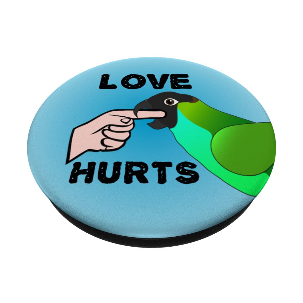 Love Hurts Nanday Conure Parrot Biting PopSockets Swappable PopGrip, Black - Image 2