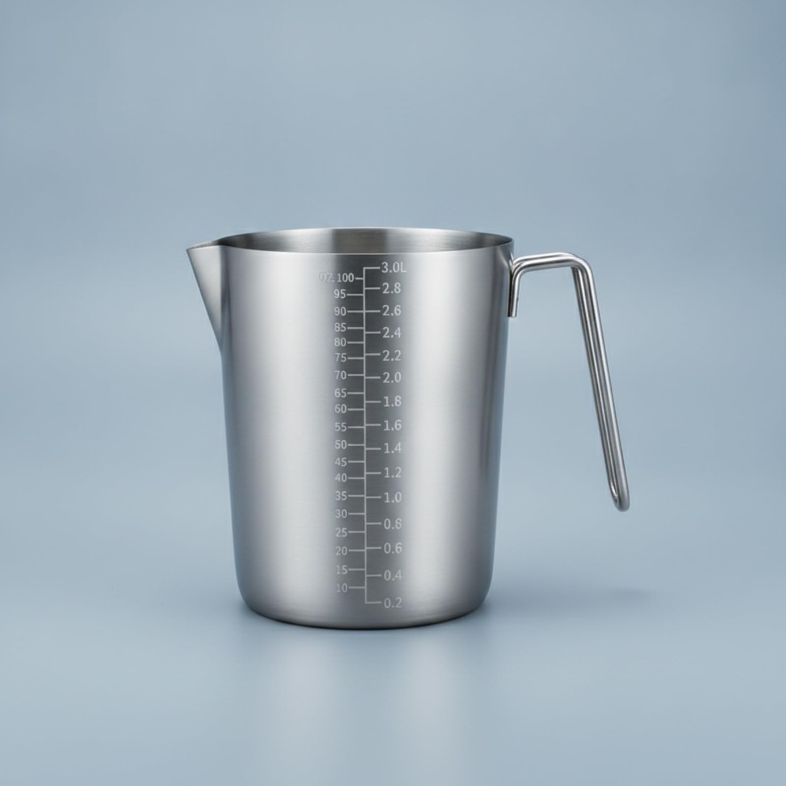 rockible Messbecher mit Griff leicht ablesbar Edelstahl-Messbecher rostfrei Messkanne mit Griff für Backen, 3L